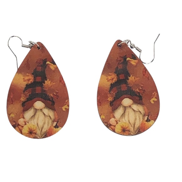 Set Of Three Wooden Gnome Fall Earrings - Picture 5 of 10